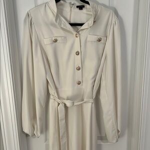 Ann Taylor Cream Long Sleeve Sheath Dress with Mandarin Collar